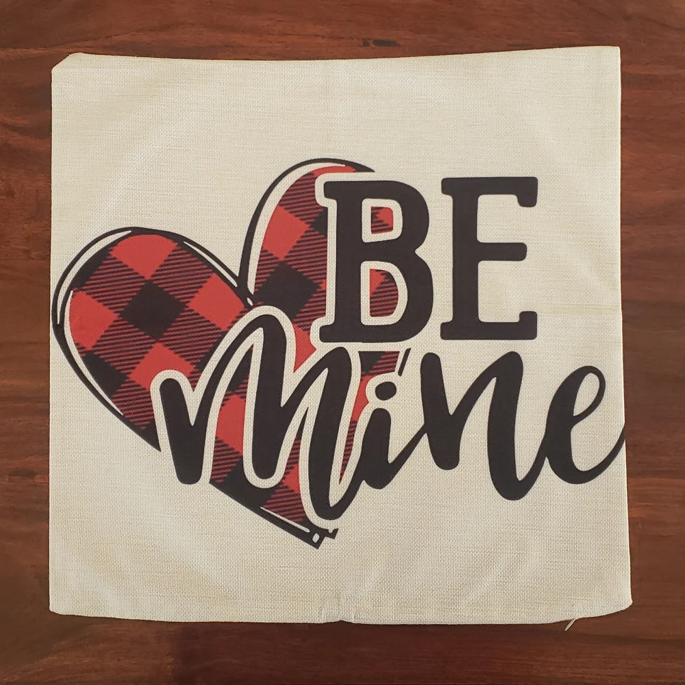 Valentine's Day Decor Be Mine Pillow Cover Red Black Plaid Heart 18x18